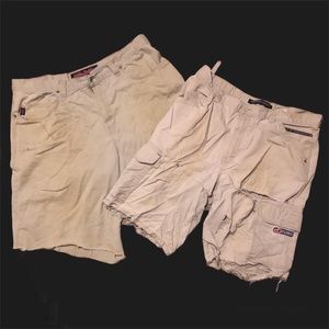 vtg jnco khaki cargo thrashed shorts (lot of 2)